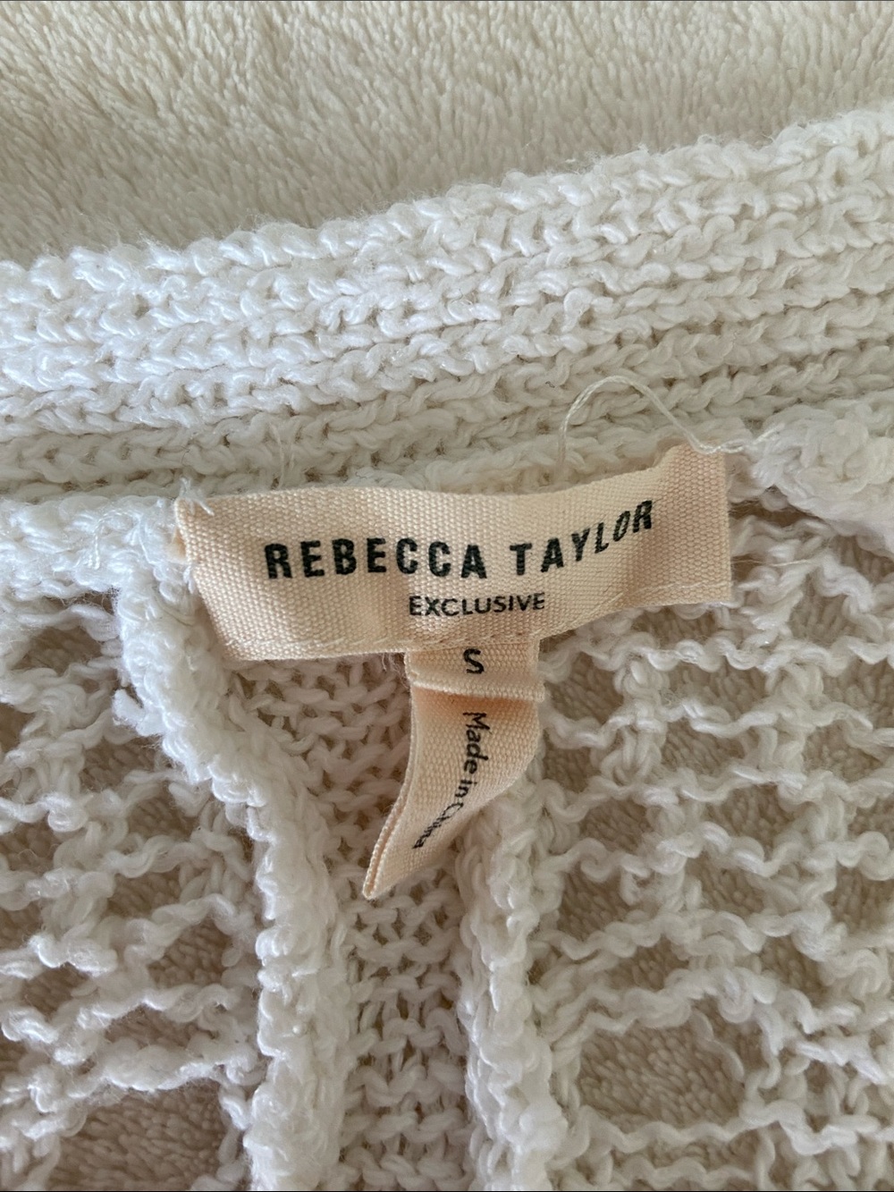 Rebecca Taylor Cream Open Crochet Knit Top